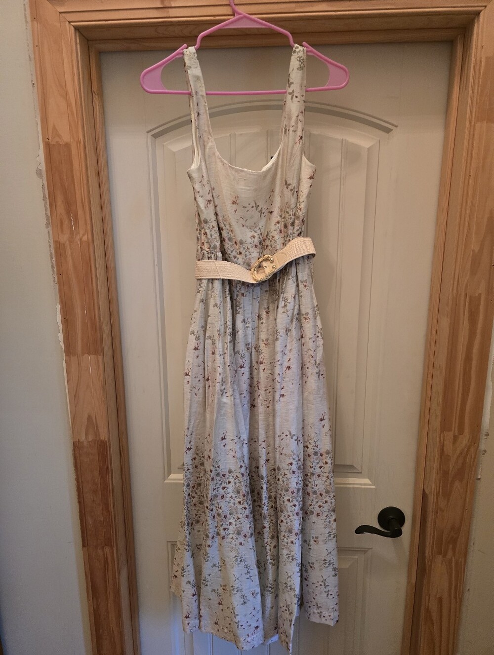 Floral Cream Maxi Dress with Belt